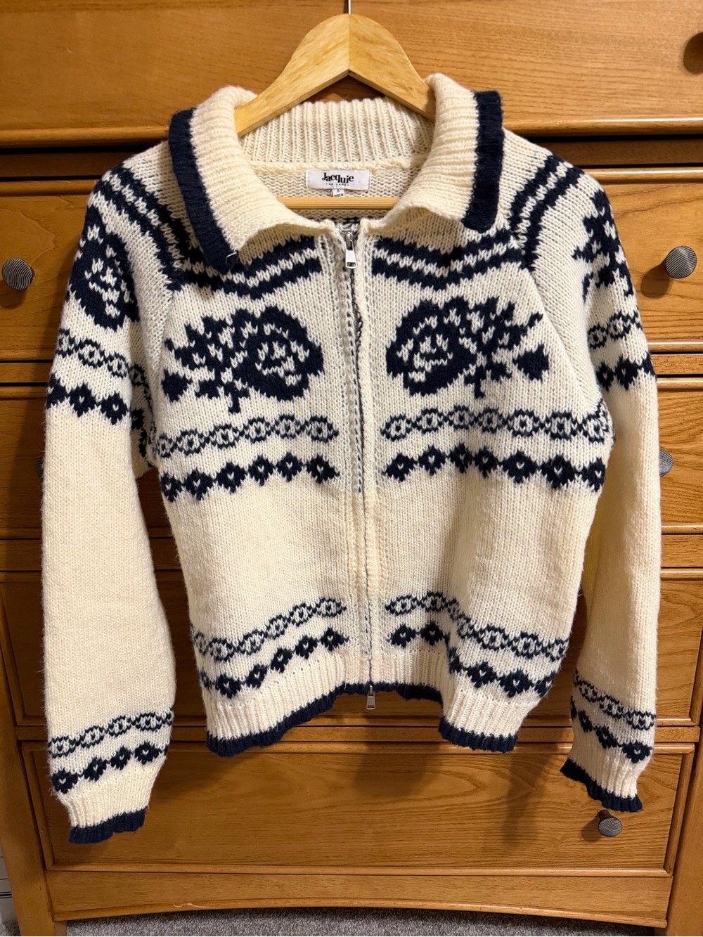 Jacquie The Label Remi Fair Isle Cardigan Womens Sz Small Nordic Grandpa Chunky